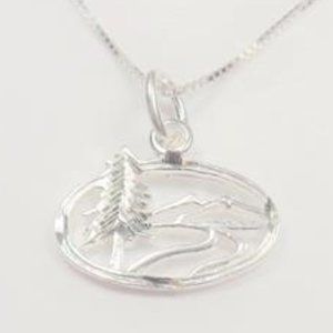 STERLING SILVER COLORADO MOUNTAIN SKIING LANDSCAPE SCENE PENDANT NECKLACE